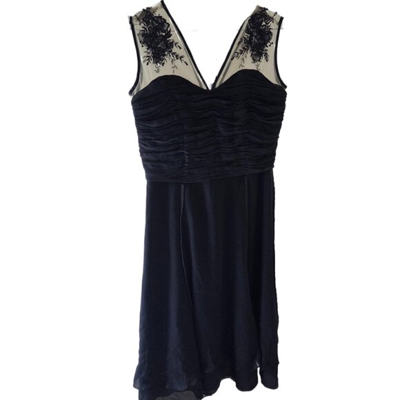 Shani 100% Silk Black with Nude Top Beaded Evening Dress - Picture 1 of 4
